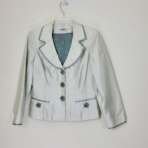 Noviello-Bloom Green/White Checked 100% Silk Vintage Jacket, Size 10.